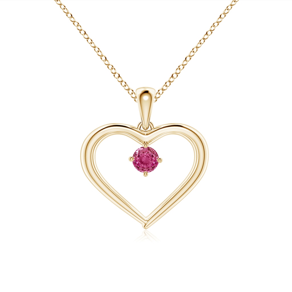 3mm AAAA Solitaire Round Pink Sapphire Open Heart Pendant in Yellow Gold