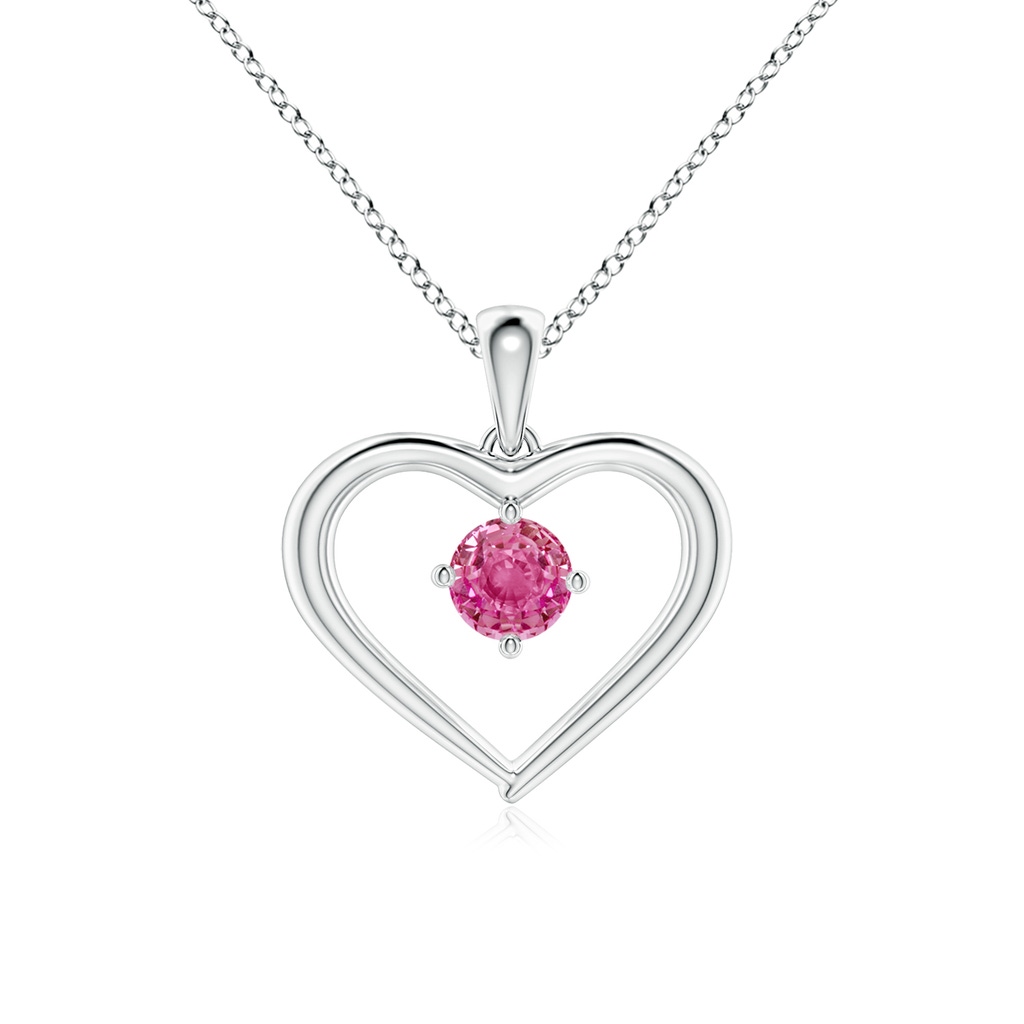 4mm AAA Solitaire Round Pink Sapphire Open Heart Pendant in White Gold
