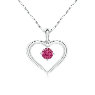 4mm AAAA Solitaire Round Pink Sapphire Open Heart Pendant in P950 Platinum
