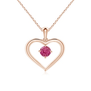4mm AAAA Solitaire Round Pink Sapphire Open Heart Pendant in Rose Gold