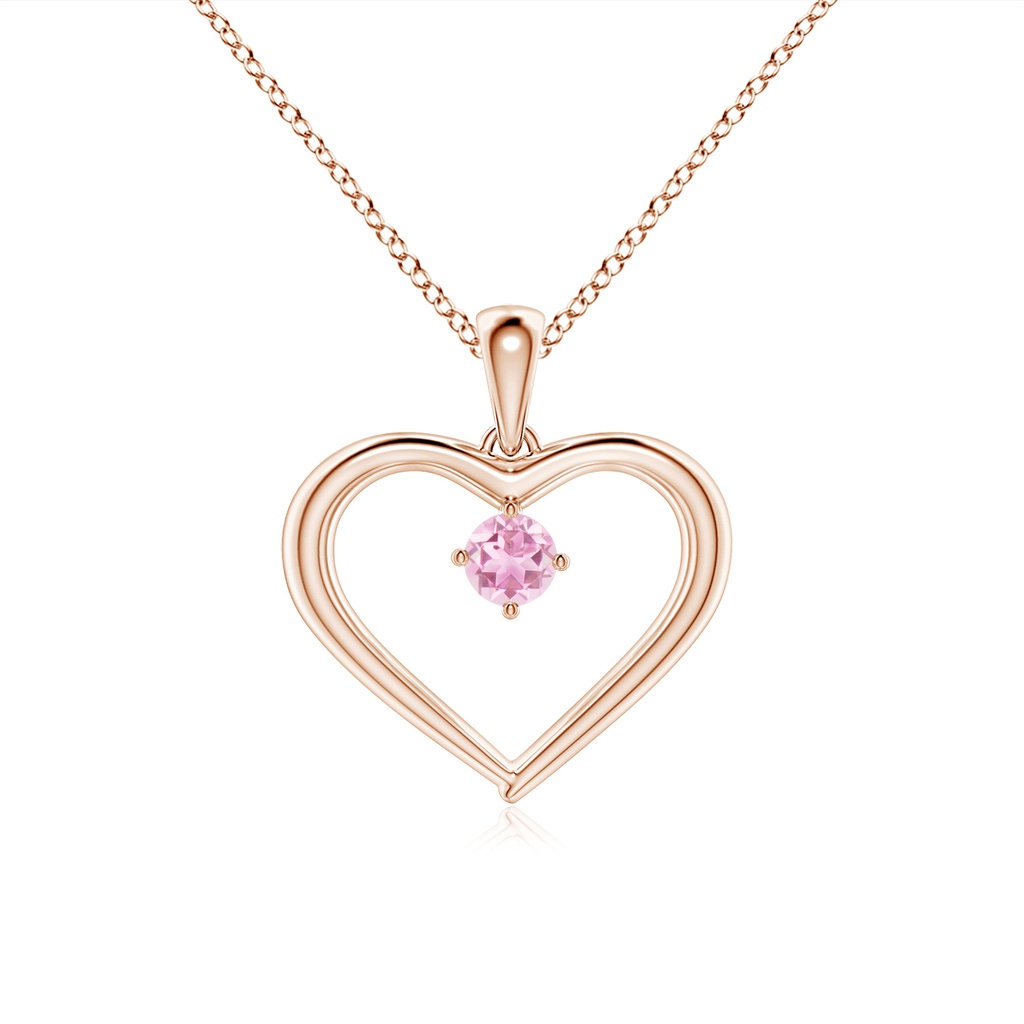 3mm A Solitaire Round Pink Tourmaline Open Heart Pendant in 9K Rose Gold