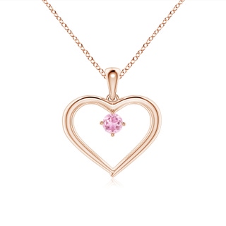 3mm A Solitaire Round Pink Tourmaline Open Heart Pendant in Rose Gold