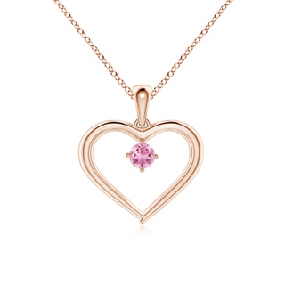 3mm AA Solitaire Round Pink Tourmaline Open Heart Pendant in 9K Rose Gold