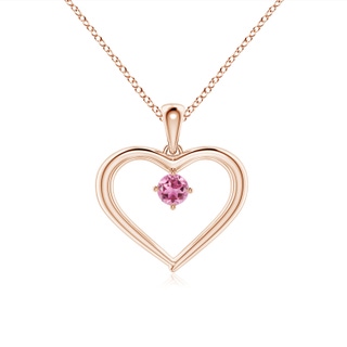 3mm AAA Solitaire Round Pink Tourmaline Open Heart Pendant in 9K Rose Gold