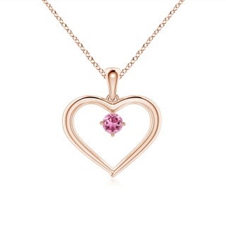 3mm AAA Solitaire Round Pink Tourmaline Open Heart Pendant in Rose Gold
