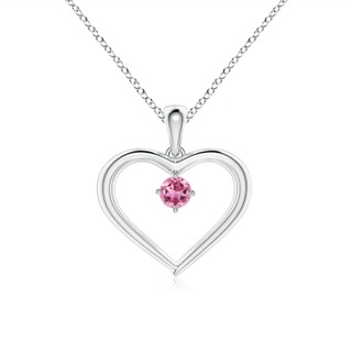 3mm AAA Solitaire Round Pink Tourmaline Open Heart Pendant in White Gold