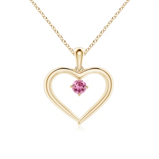 3mm AAA Solitaire Round Pink Tourmaline Open Heart Pendant in Yellow Gold