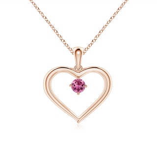3mm AAAA Solitaire Round Pink Tourmaline Open Heart Pendant in 9K Rose Gold