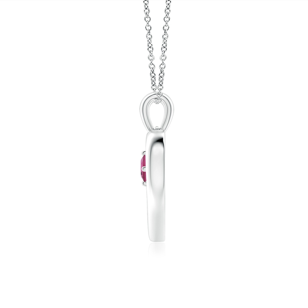 3mm AAAA Solitaire Round Pink Tourmaline Open Heart Pendant in P950 Platinum - side_1