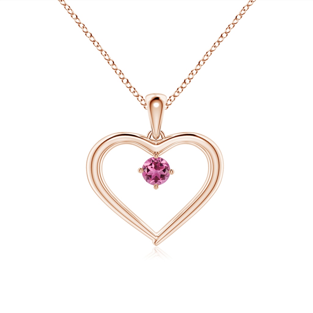 3mm AAAA Solitaire Round Pink Tourmaline Open Heart Pendant in Rose Gold