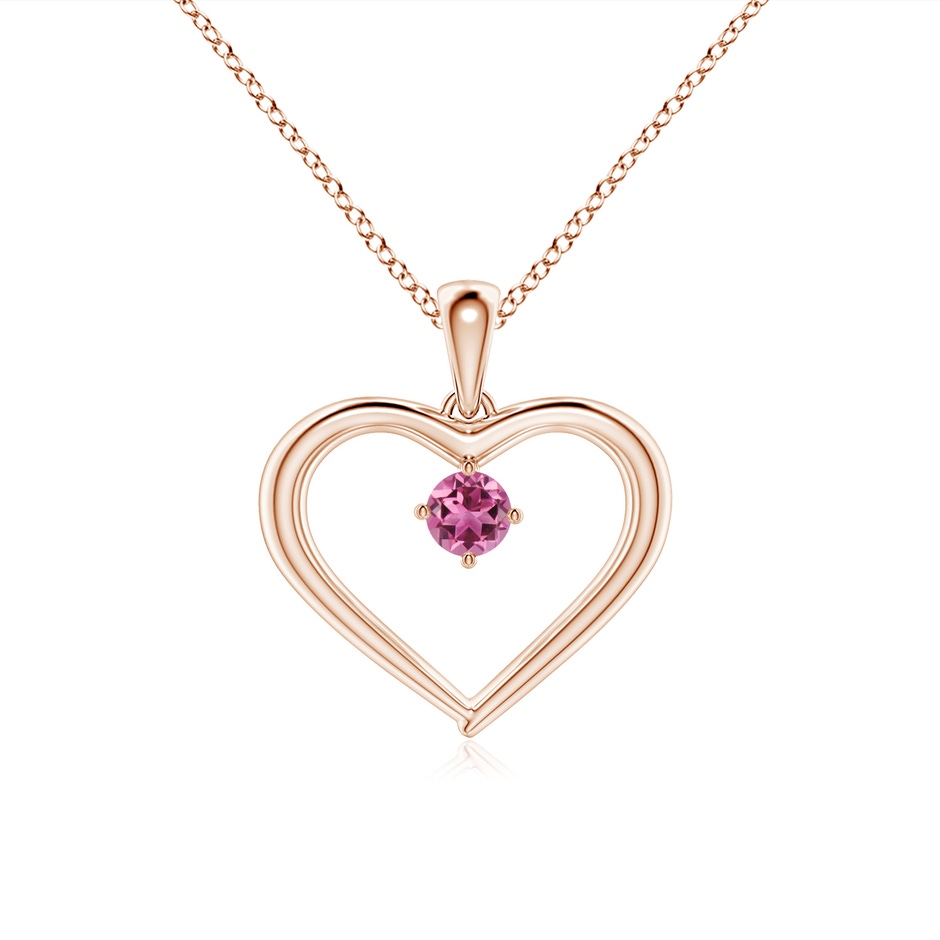 3mm AAAA Solitaire Round Pink Tourmaline Open Heart Pendant in Rose Gold 