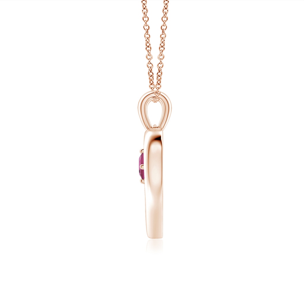 3mm AAAA Solitaire Round Pink Tourmaline Open Heart Pendant in Rose Gold - side_1