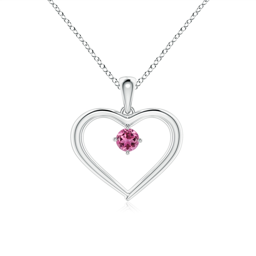 3mm AAAA Solitaire Round Pink Tourmaline Open Heart Pendant in White Gold