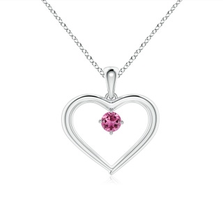 3mm AAAA Solitaire Round Pink Tourmaline Open Heart Pendant in White Gold