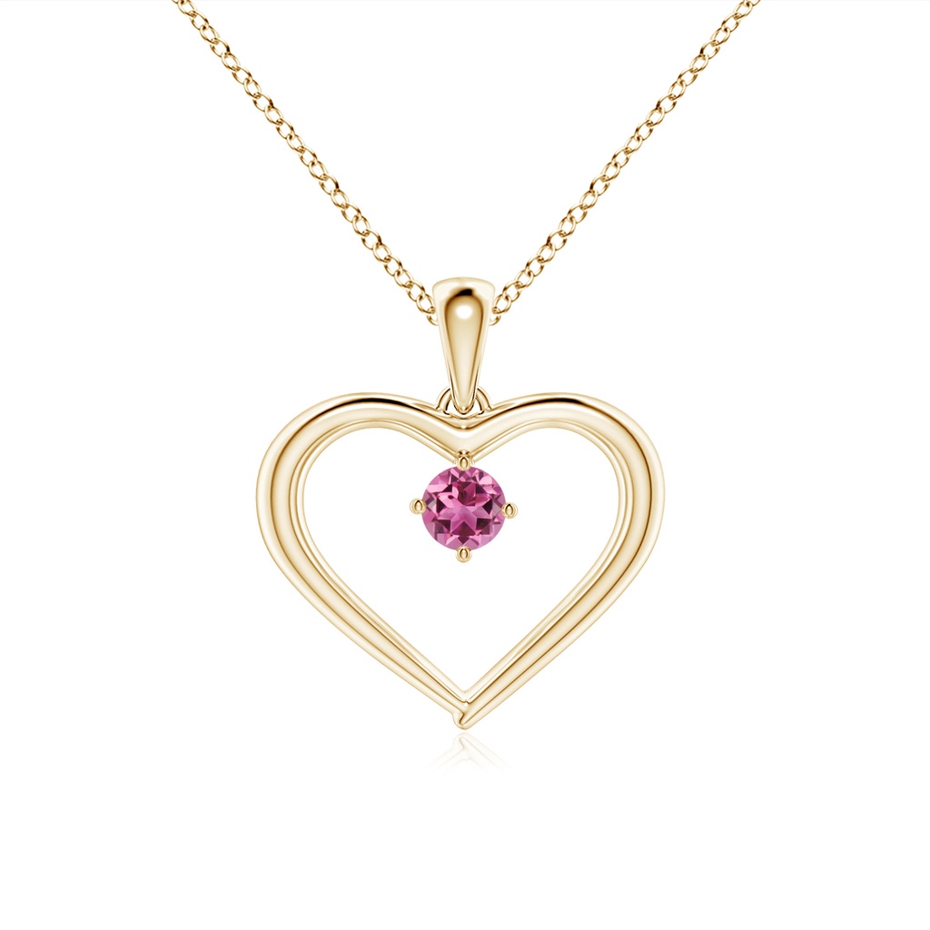 3mm AAAA Solitaire Round Pink Tourmaline Open Heart Pendant in Yellow Gold