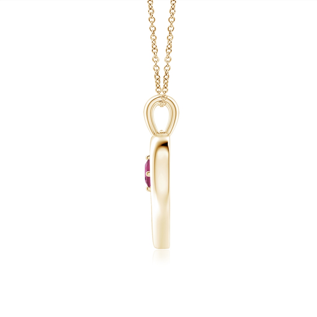 3mm AAAA Solitaire Round Pink Tourmaline Open Heart Pendant in Yellow Gold - side_1