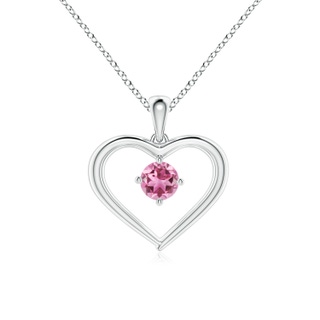 4mm AAA Solitaire Round Pink Tourmaline Open Heart Pendant in 10K White Gold