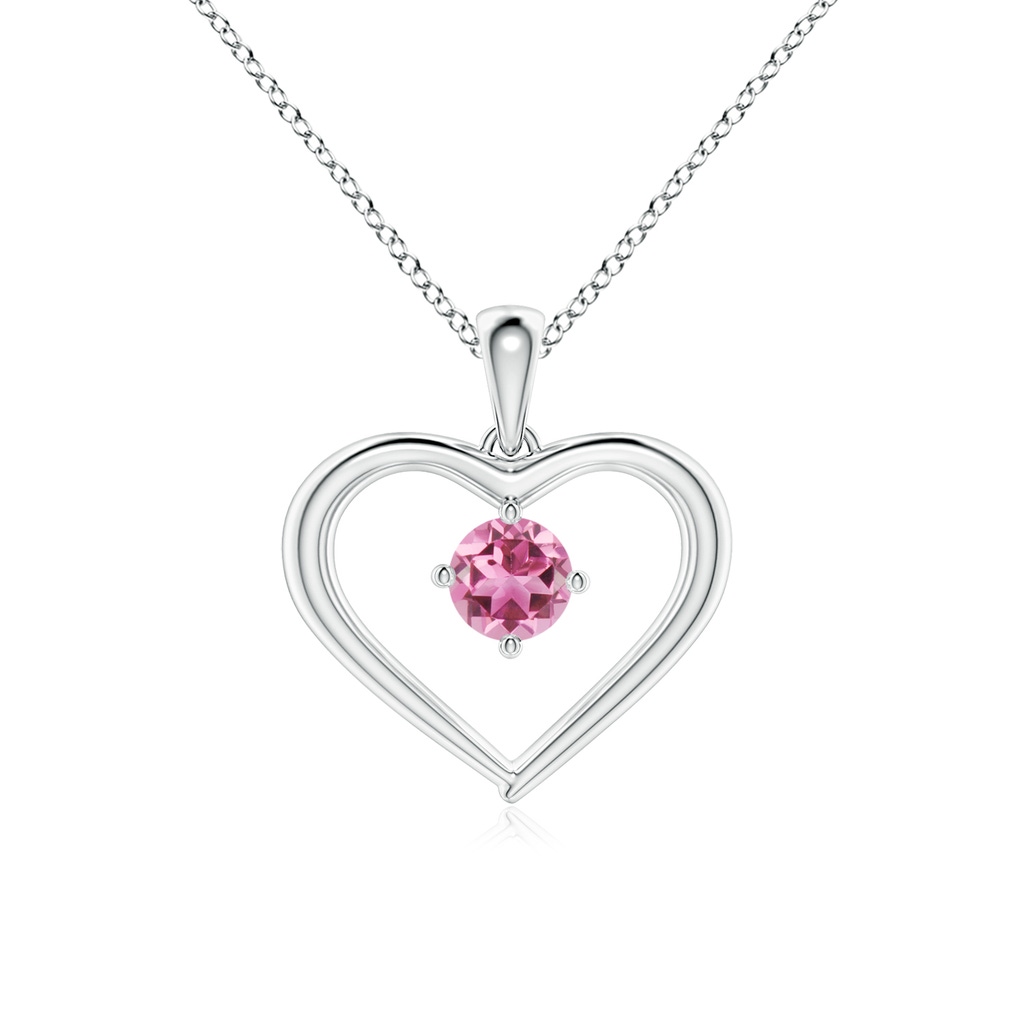 4mm AAA Solitaire Round Pink Tourmaline Open Heart Pendant in 10K White Gold