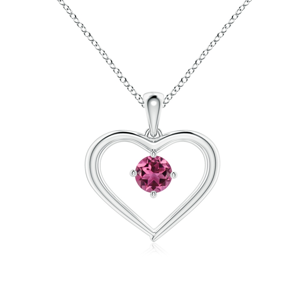 4mm AAAA Solitaire Round Pink Tourmaline Open Heart Pendant in P950 Platinum