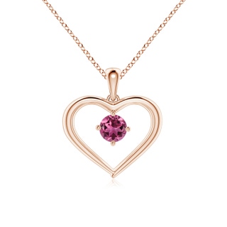 4mm AAAA Solitaire Round Pink Tourmaline Open Heart Pendant in Rose Gold