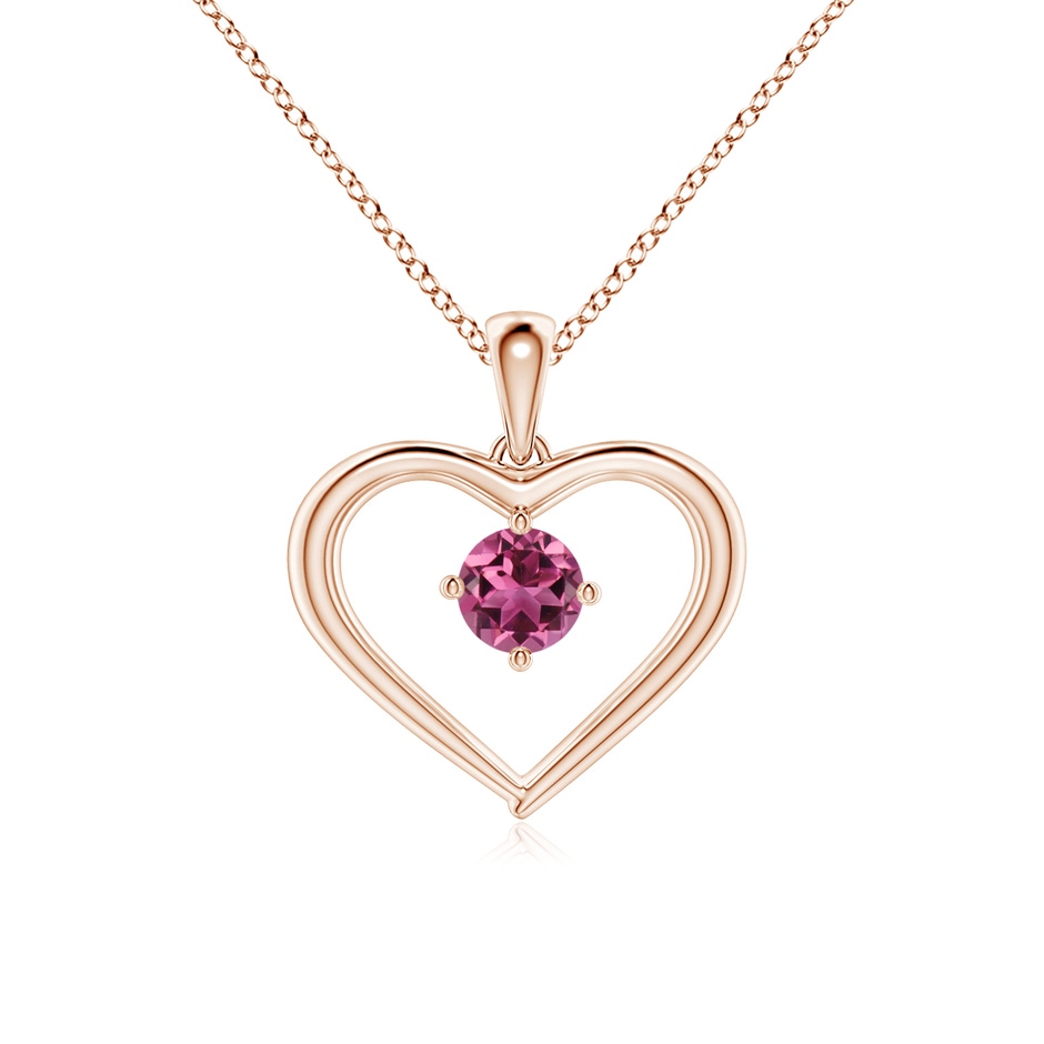 4mm AAAA Solitaire Round Pink Tourmaline Open Heart Pendant in Rose Gold 