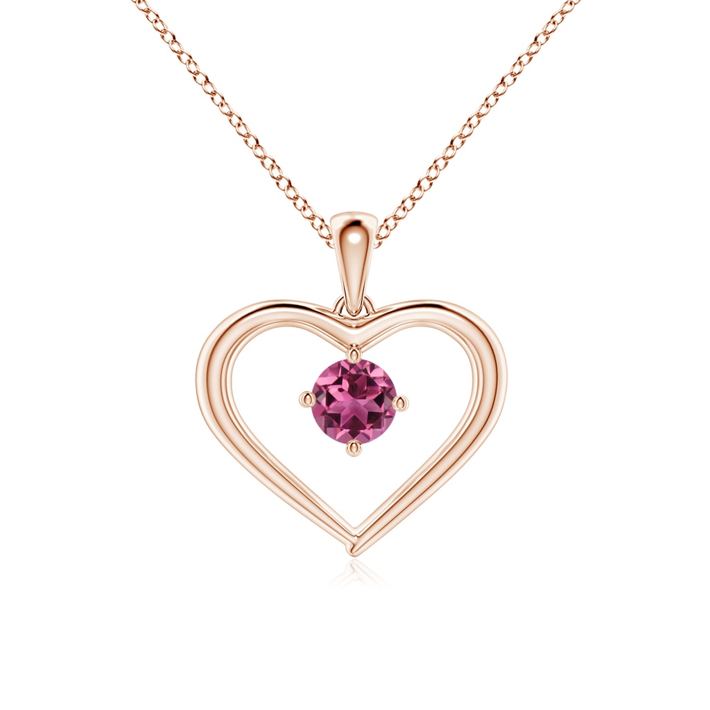 4mm AAAA Solitaire Round Pink Tourmaline Open Heart Pendant in Rose Gold