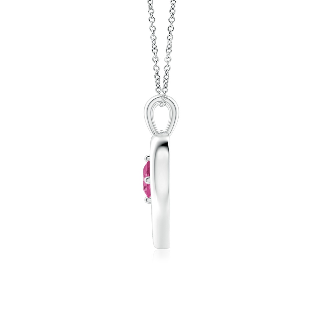 4mm AAAA Solitaire Round Pink Tourmaline Open Heart Pendant in White Gold - side_1