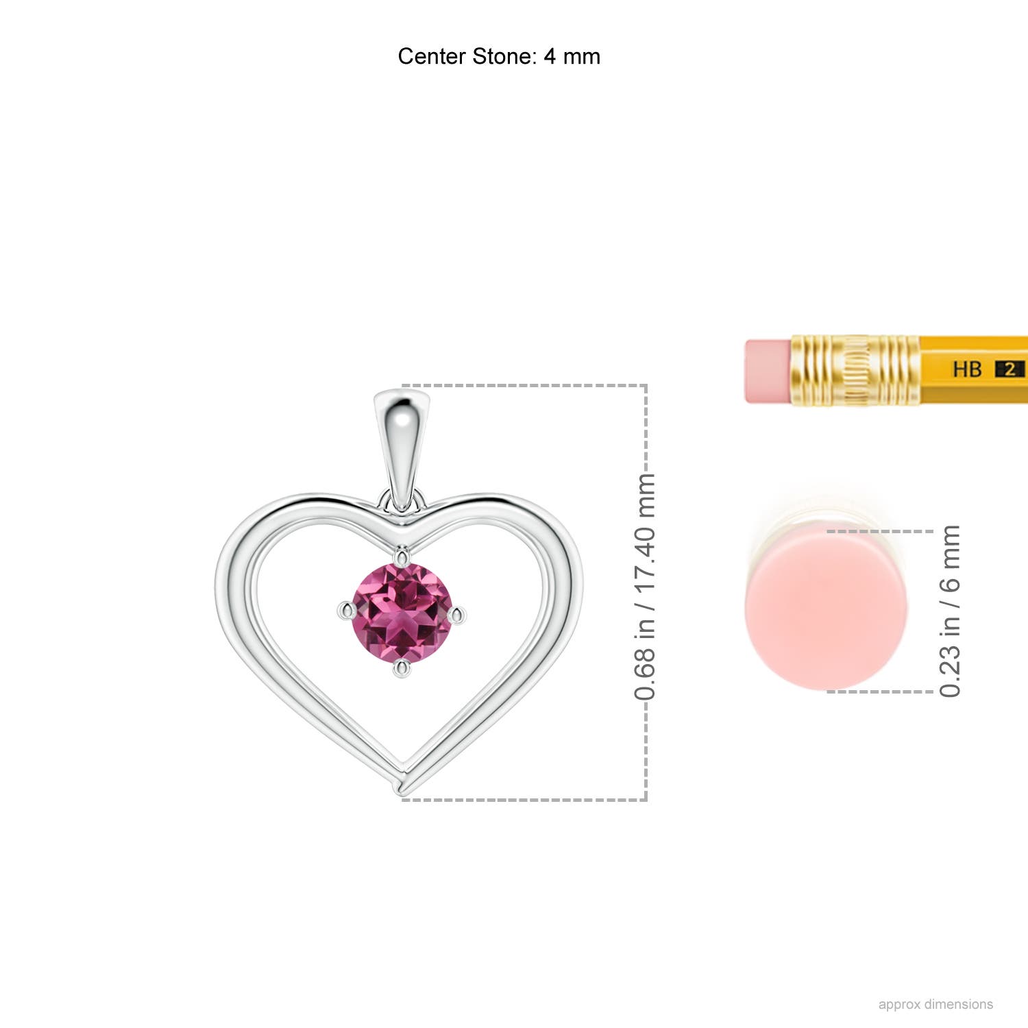 4mm AAAA Solitaire Round Pink Tourmaline Open Heart Pendant in White Gold - ruler