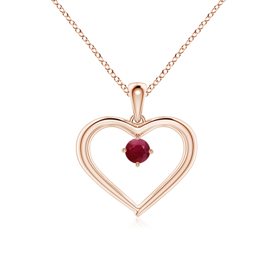 3mm A Solitaire Round Ruby Open Heart Pendant in Rose Gold 