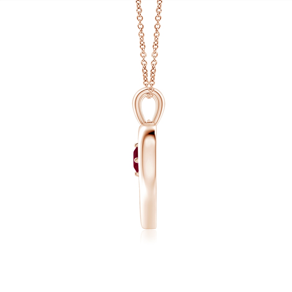 3mm A Solitaire Round Ruby Open Heart Pendant in Rose Gold side-1