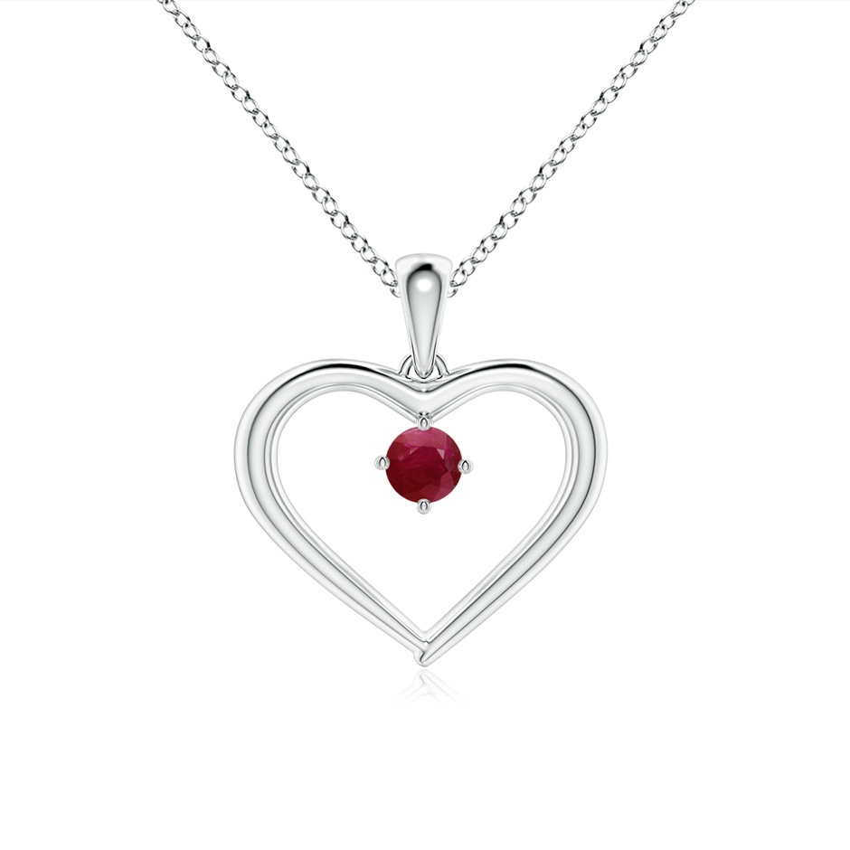 3mm A Solitaire Round Ruby Open Heart Pendant in White Gold 