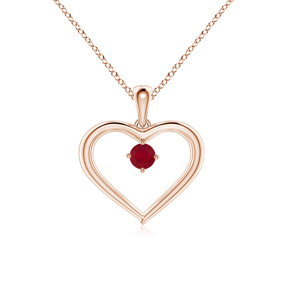 3mm AA Solitaire Round Ruby Open Heart Pendant in Rose Gold 