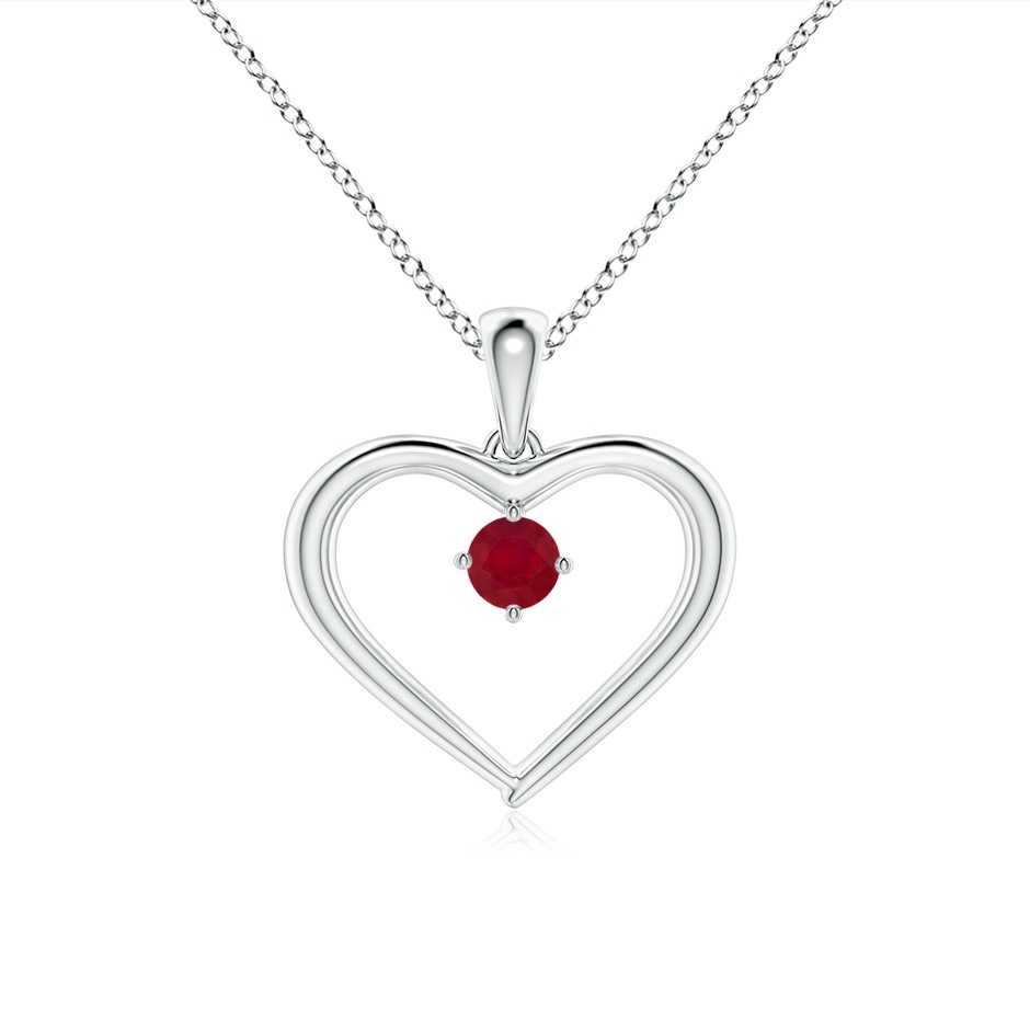 3mm AA Solitaire Round Ruby Open Heart Pendant in White Gold 