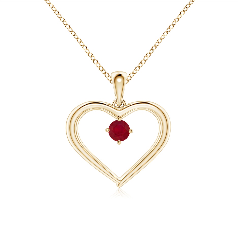 3mm AA Solitaire Round Ruby Open Heart Pendant in Yellow Gold 