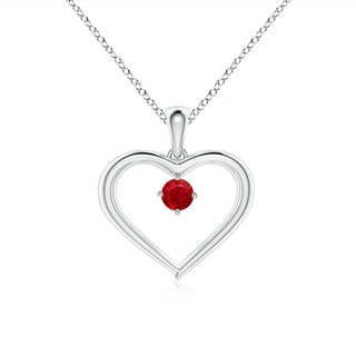 3mm AAA Solitaire Round Ruby Open Heart Pendant in White Gold