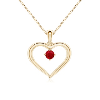 3mm AAA Solitaire Round Ruby Open Heart Pendant in Yellow Gold