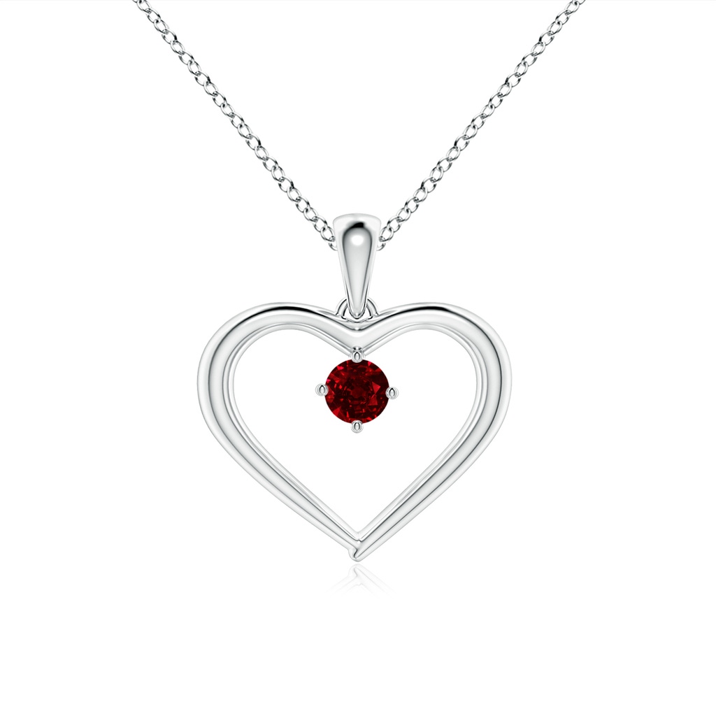 3mm AAAA Solitaire Round Ruby Open Heart Pendant in P950 Platinum