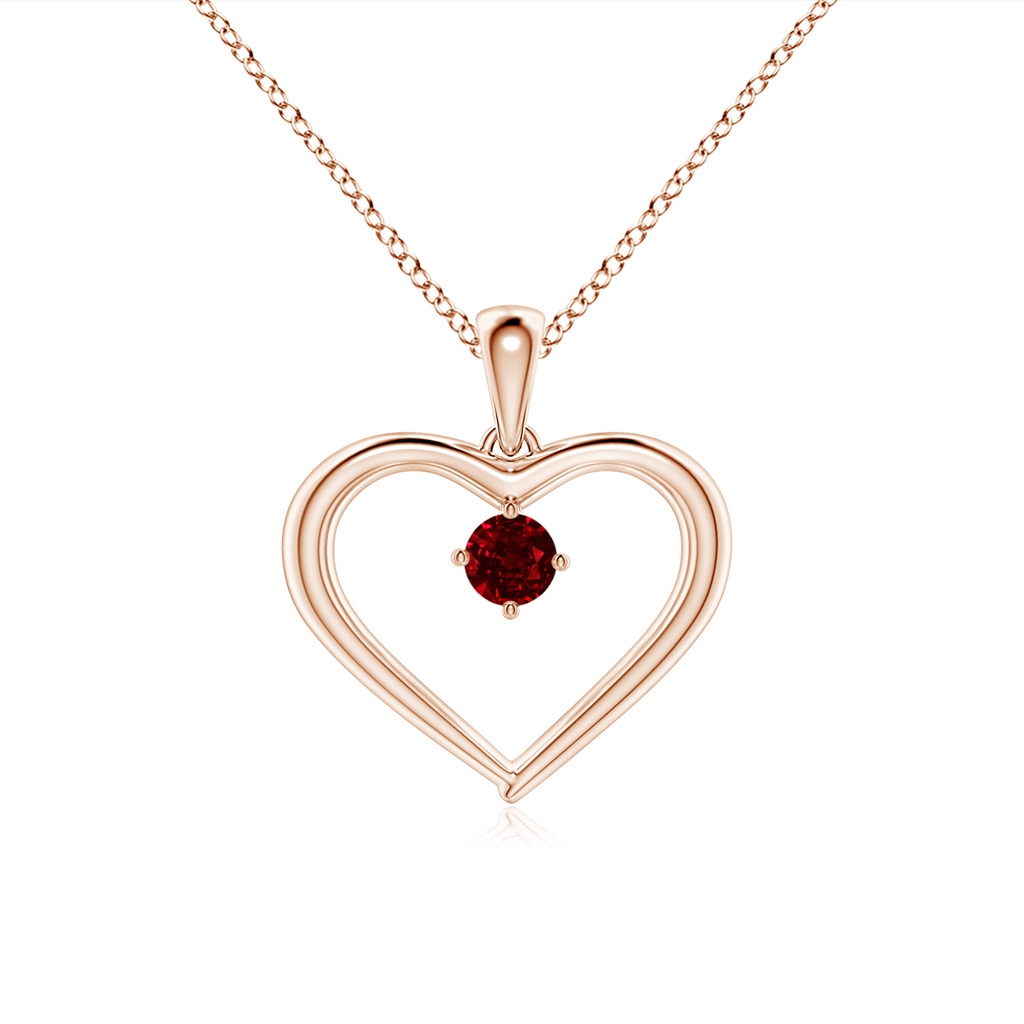3mm AAAA Solitaire Round Ruby Open Heart Pendant in Rose Gold