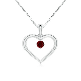 3mm AAAA Solitaire Round Ruby Open Heart Pendant in White Gold