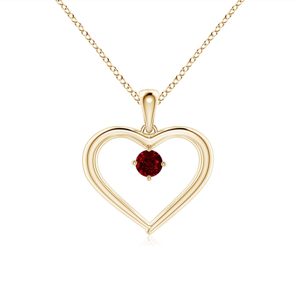 3mm AAAA Solitaire Round Ruby Open Heart Pendant in Yellow Gold