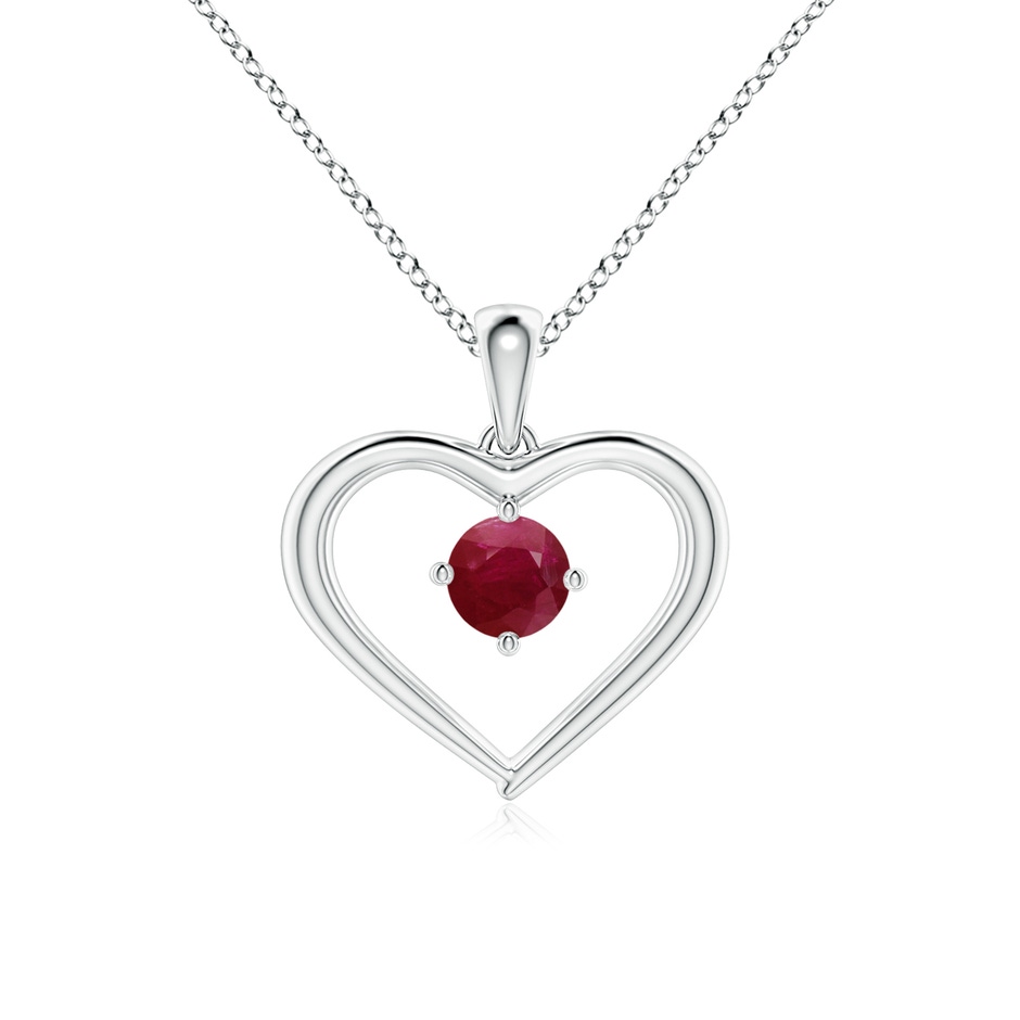 4mm A Solitaire Round Ruby Open Heart Pendant in White Gold 