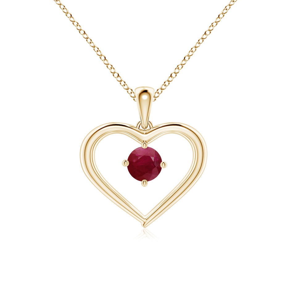 4mm A Solitaire Round Ruby Open Heart Pendant in Yellow Gold 