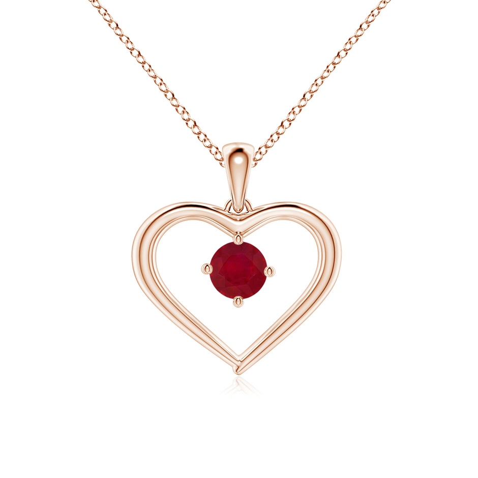 4mm AA Solitaire Round Ruby Open Heart Pendant in Rose Gold 