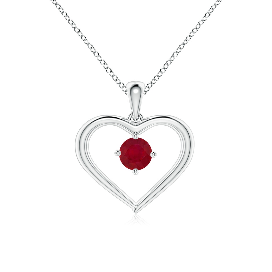 4mm AA Solitaire Round Ruby Open Heart Pendant in White Gold 
