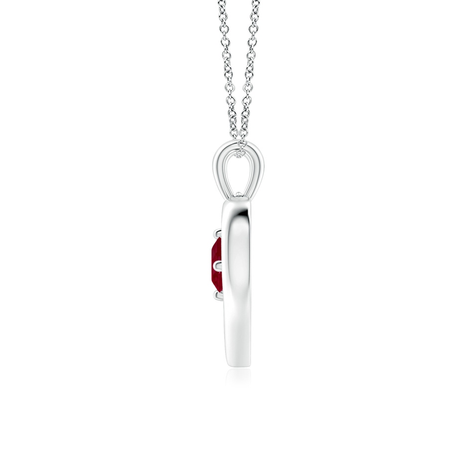 4mm AA Solitaire Round Ruby Open Heart Pendant in White Gold side-1