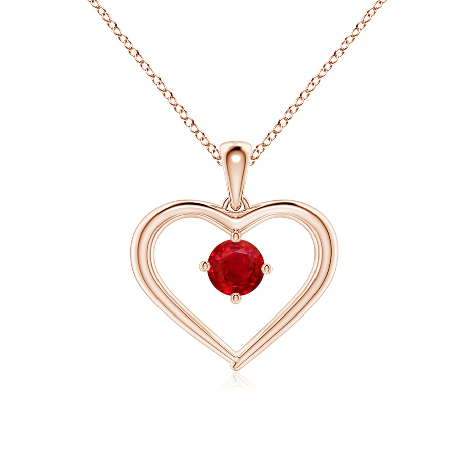 4mm AAA Solitaire Round Ruby Open Heart Pendant in Rose Gold 