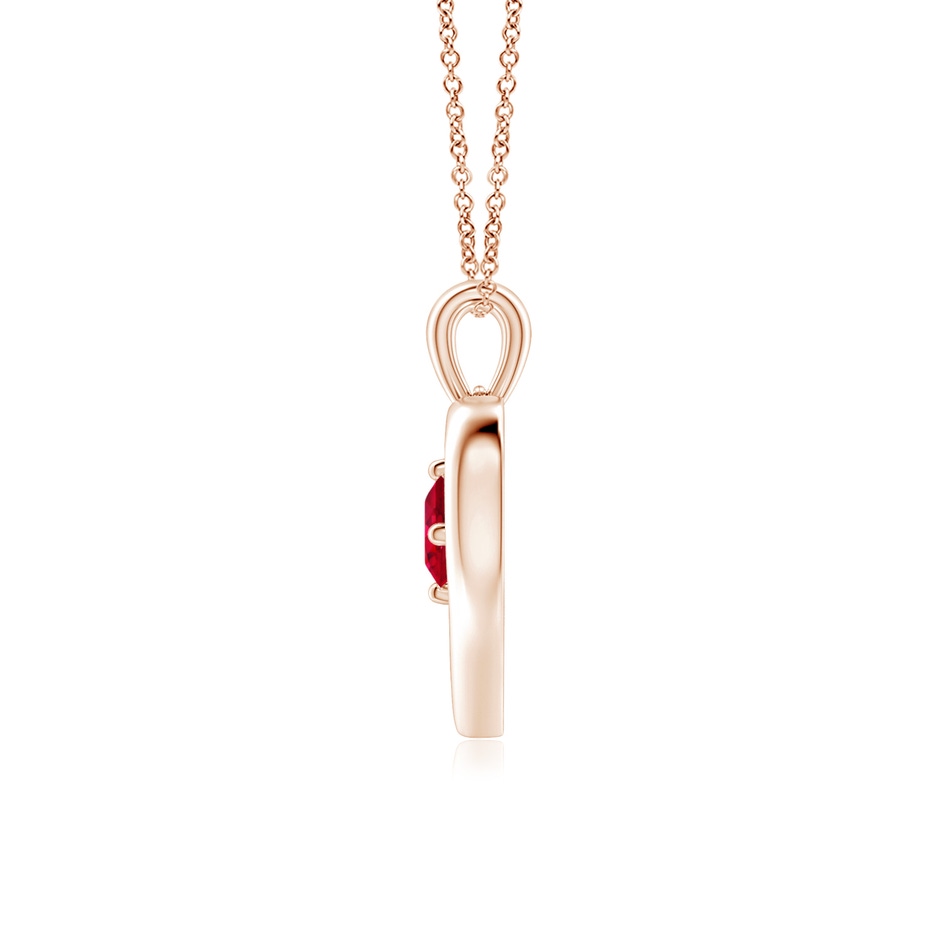 4mm AAA Solitaire Round Ruby Open Heart Pendant in Rose Gold side-1