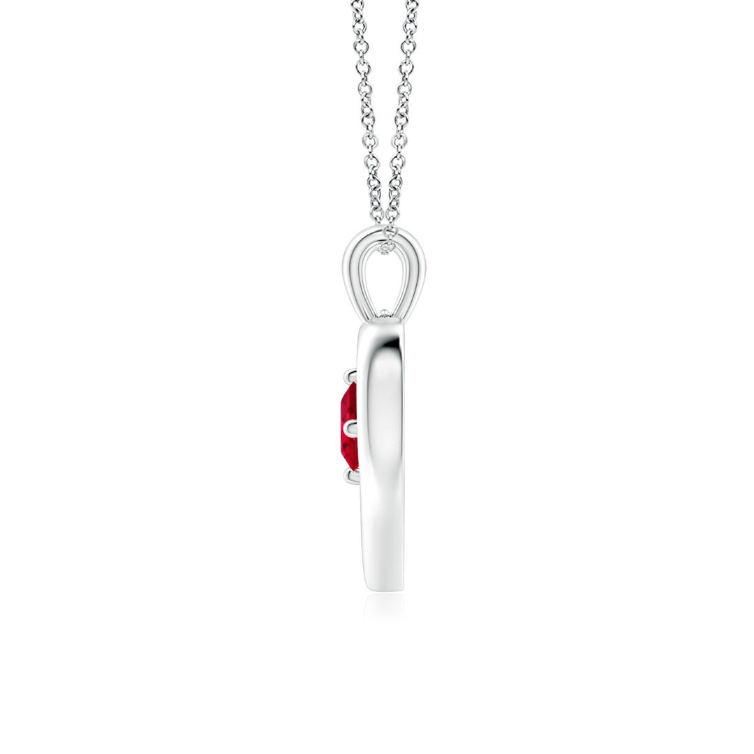 4mm AAA Solitaire Round Ruby Open Heart Pendant in White Gold - side 2