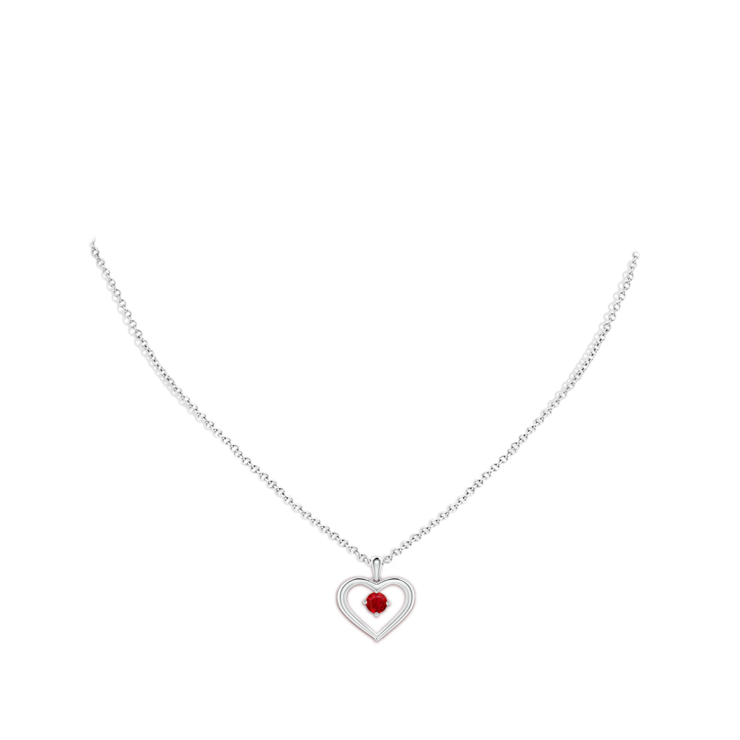 4mm AAA Solitaire Round Ruby Open Heart Pendant in White Gold - body_neck
