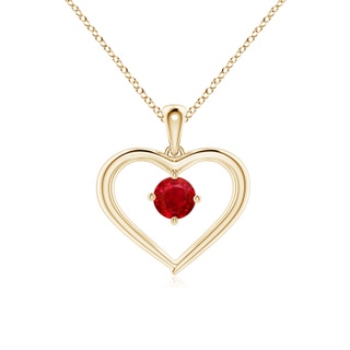 4mm AAA Solitaire Round Ruby Open Heart Pendant in Yellow Gold